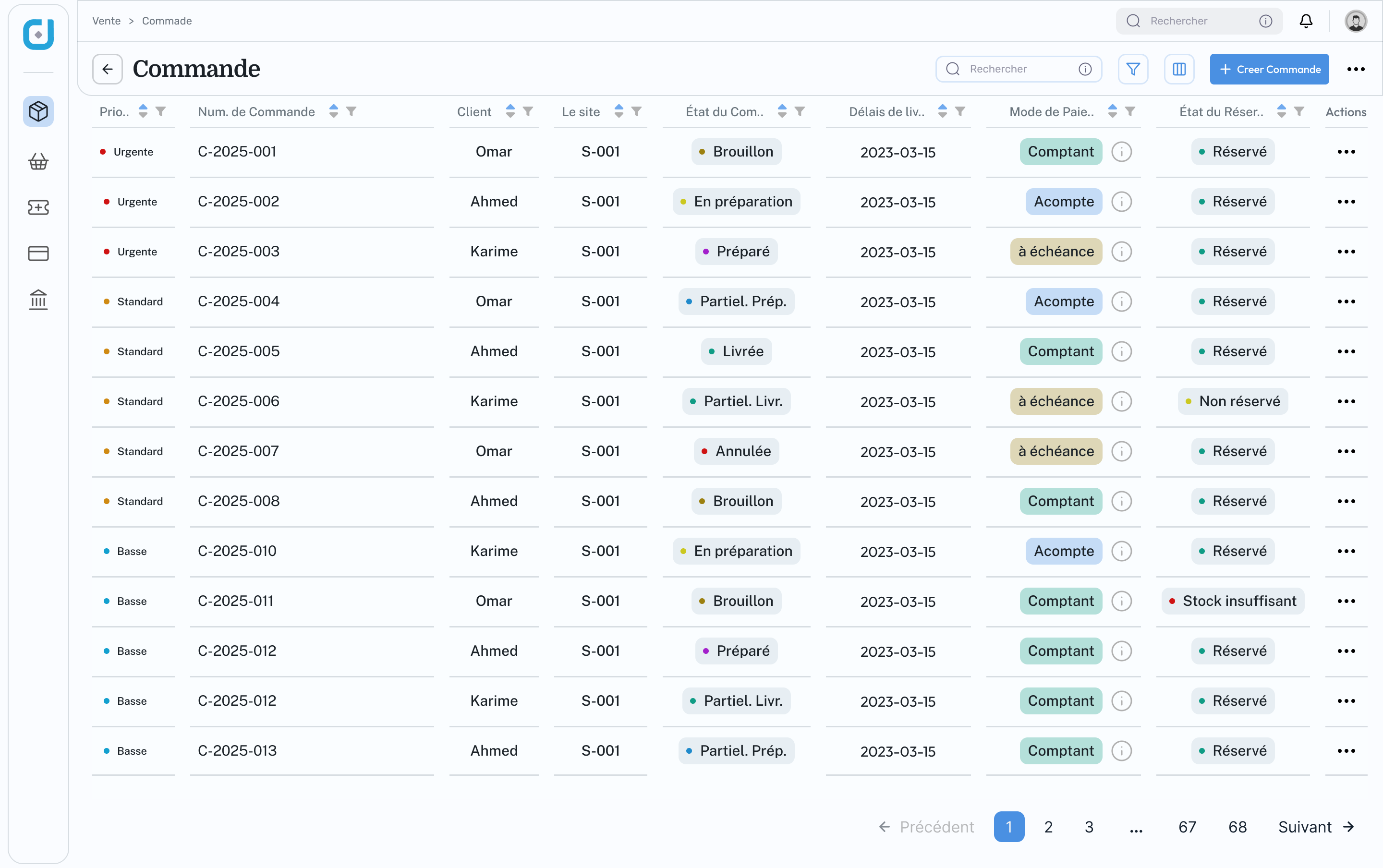 Order tracking table