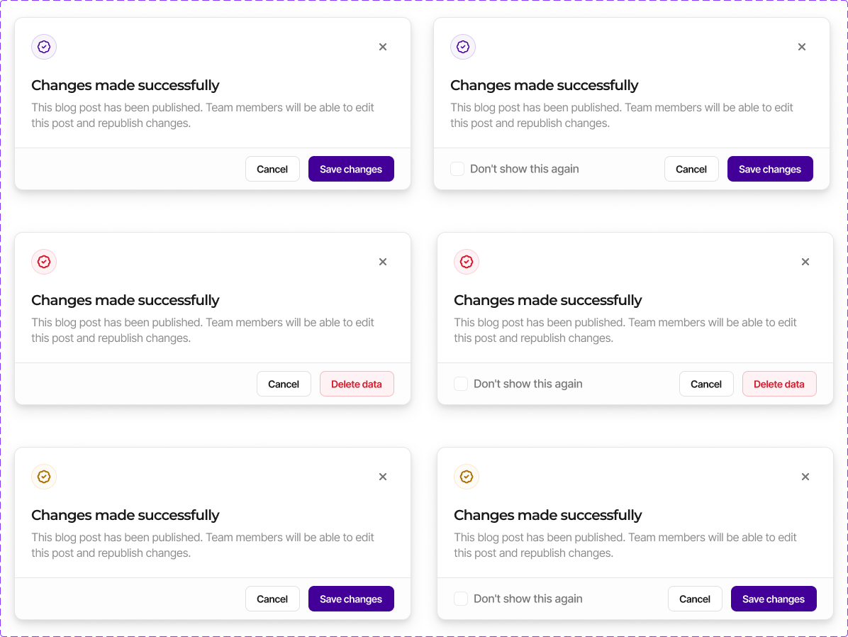 Modal: icon and size variants