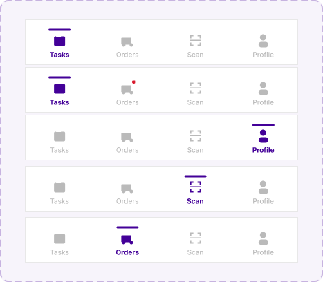 Bottom Tab Navigation: active pill and badges