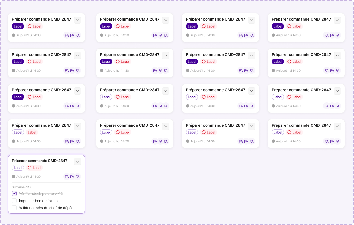 Task Card: priority and status variants