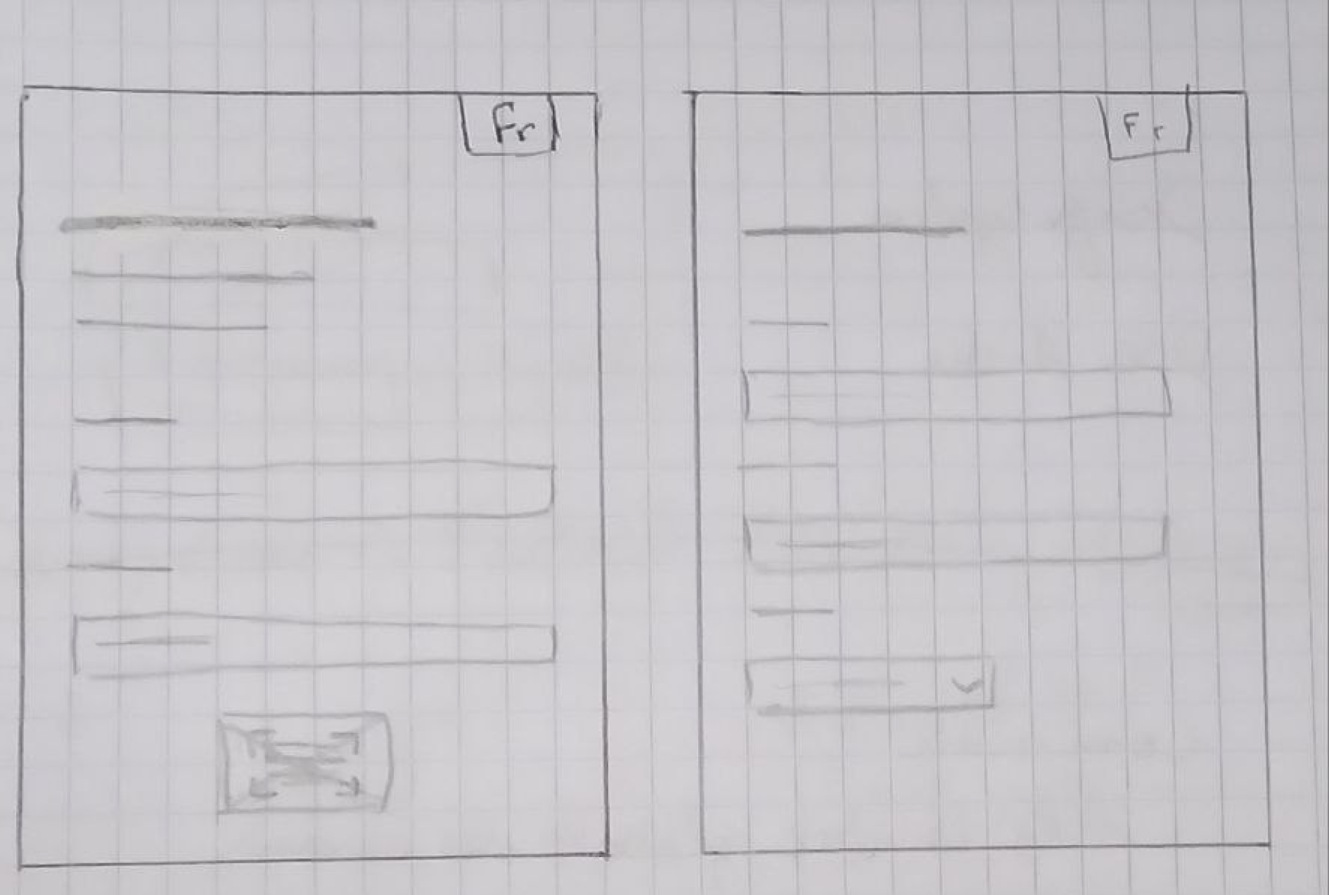 Paper sketches of the first task screens